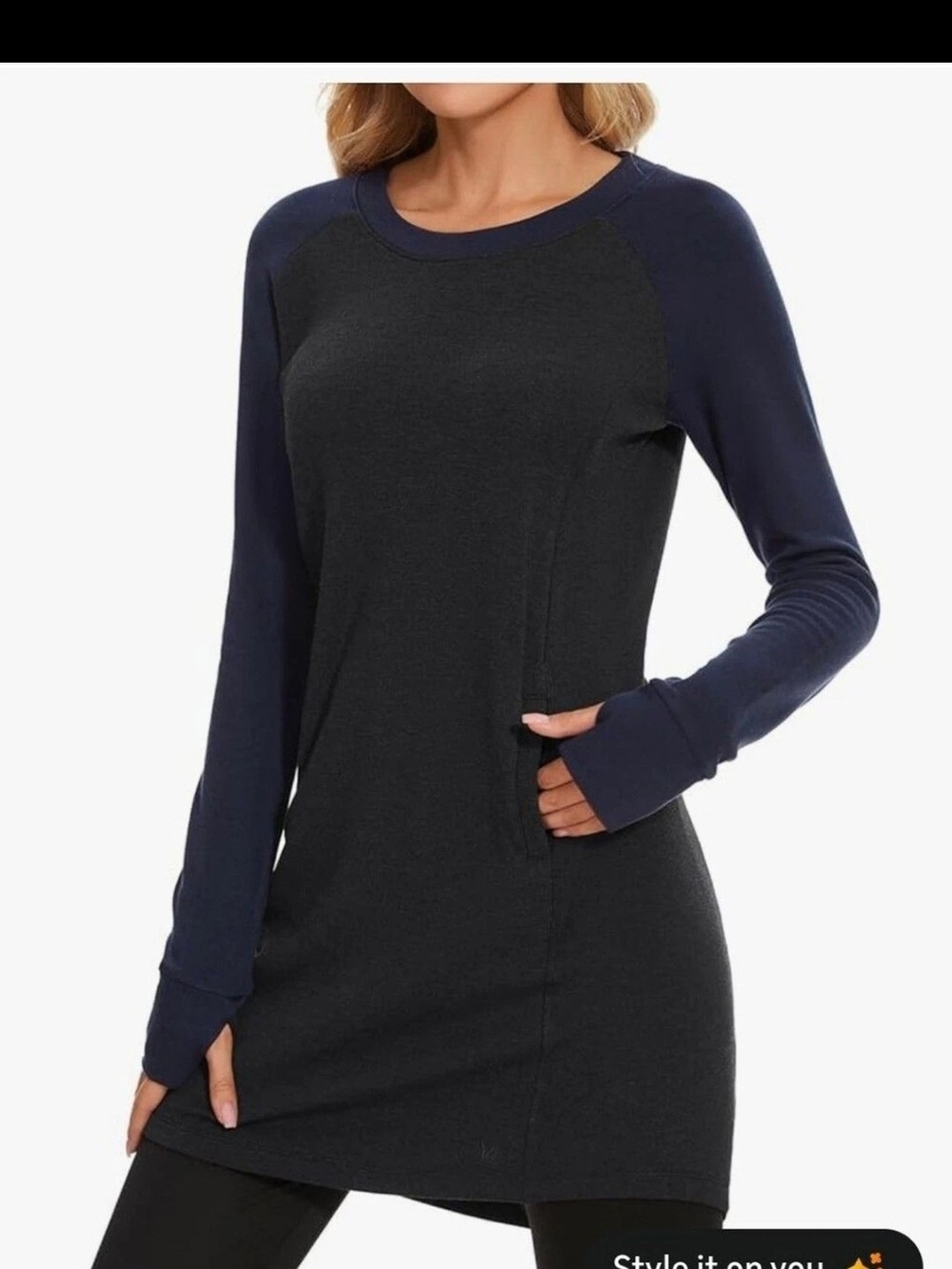 Lightbare Women's Fleece Dress XS Charcoal Grey / Navy Blue Long Sleeve NWT